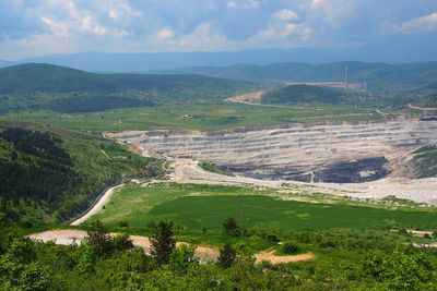 Aerial view of pit mine