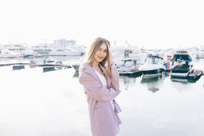 Woman standing in a boat