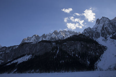 Scenic view of mountains against sky during winter