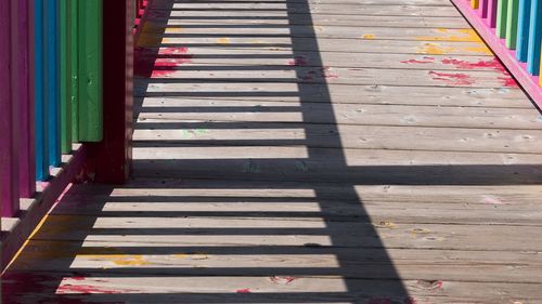 High angle view of wooden staircase