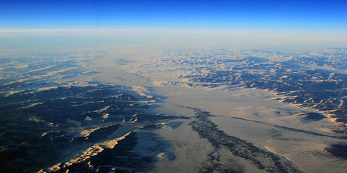 Winter landscape in mongolia. aerial view