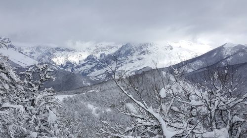 Scenic view of snowcapped mountains against sky