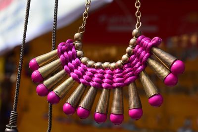 Close-up of necklace for sale