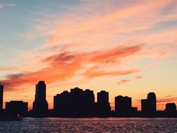 City skyline at sunset