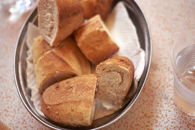 High angle view of breakfast on table