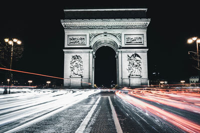 Light trails on road at night