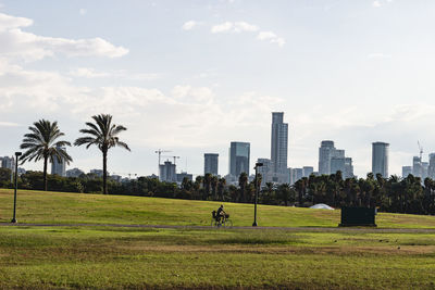 Scenic view of grassy field against sky