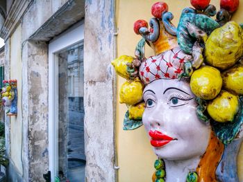 Close-up of a statue on the wall