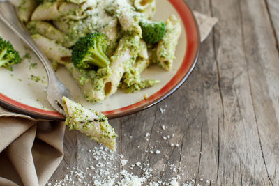 Close-up of pasta in plate on table