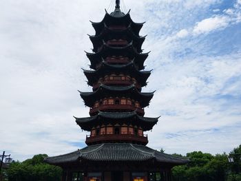 Low angle view of pagoda against sky