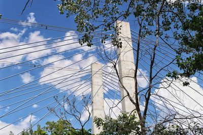 Low angle view of electricity pylon against sky