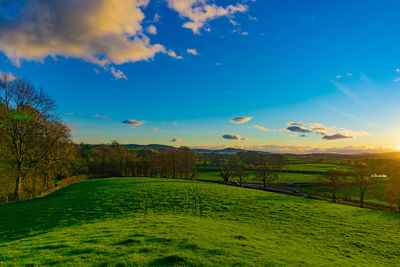 Scenic view of landscape against sky during sunset