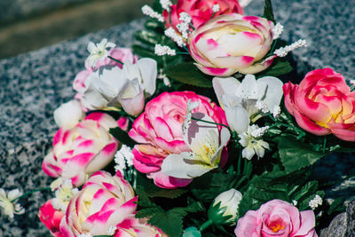 High angle view of rose bouquet