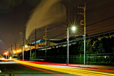 Light trails on road at night