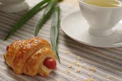 High angle view of breakfast on table