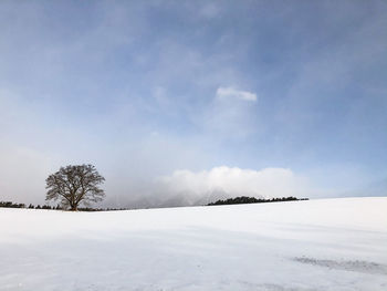 Scenic view of snow covered landscape against sky