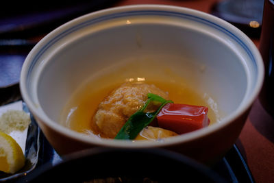 High angle view of japanese meal on table