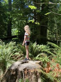 Low section of woman standing on tree