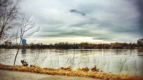 Scenic view of lake against sky