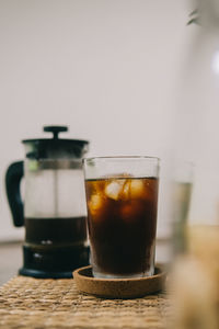 Close-up of coffee served on table