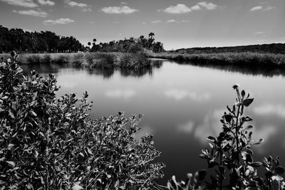 Scenic view of lake against sky