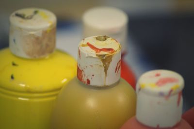 Close-up of yellow juice on table