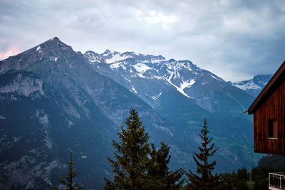 Scenic view of snowcapped mountains against sky