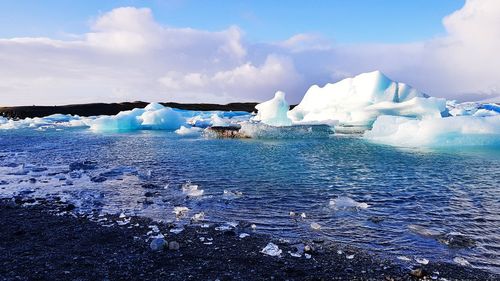 Scenic view of frozen lake against sky