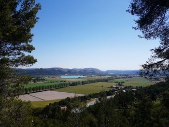 Scenic view of landscape against clear sky