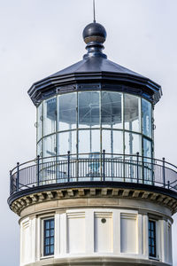 A view of the top of a lighthouse at cape disappointment state park.