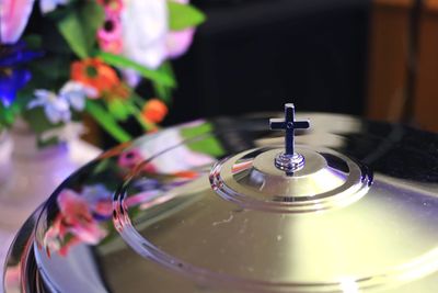 Close-up of water drop on table