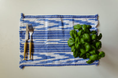 High angle view of table against white background