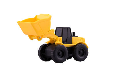 Close-up of toy car against white background