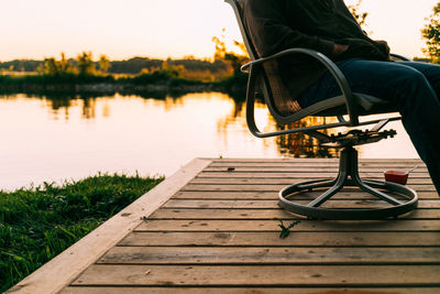 Empty jetty against calm lake