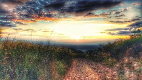 Scenic view of field against sky during sunset