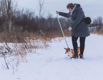 Full length of dog on snow covered land
