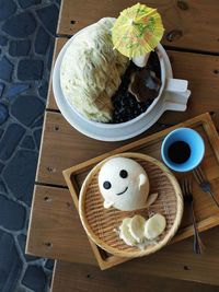 High angle view of breakfast on table