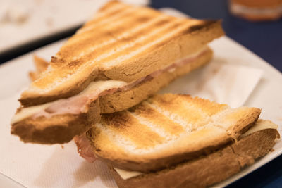 Close-up of toast in plate