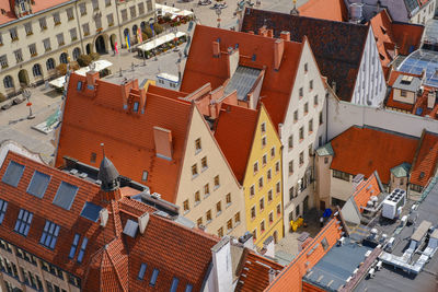 High angle view of buildings in city