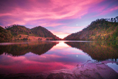 Scenic view of lake against sky during sunset