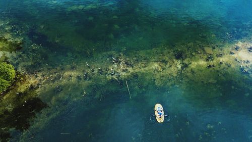 High angle view of swimming in sea