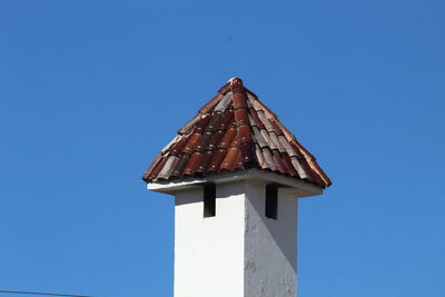 Low angle view of building against clear blue sky