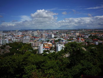 High angle view of townscape against sky