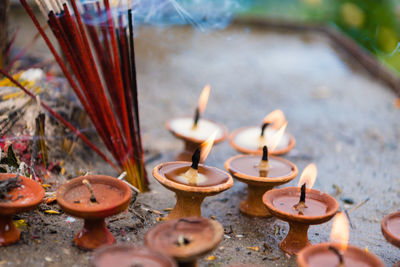 View of oil lamp at temple