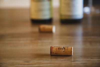 Close-up of beer on table