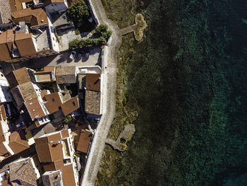 High angle view of buildings in city