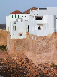 Aerial view over the old medina of asilah with the coast in morocco