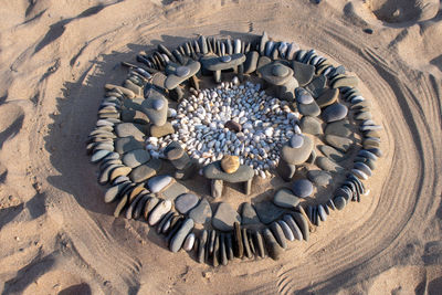 High angle view of various pattern on sand