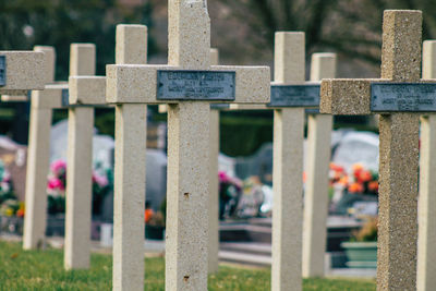 View of cross in cemetery