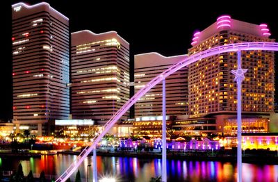 Illuminated buildings in city at night